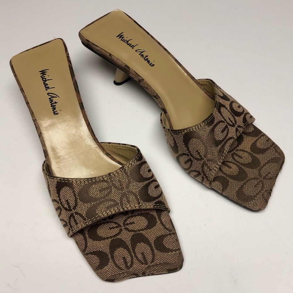 Michael Antonio Beige/Brown Pattern Mules Size 8